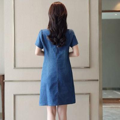 ĐẦM JEAN SUÔNG CỔ TRÒN THÊU HOA - NJ967